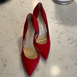 Jessica Simpson red suede heels. Size 7.